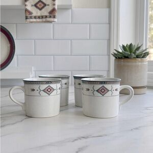 Vintage 90’s Studio Nova Adirondack 12oz Coffee Mugs Set of 4 Y2201 Aztec Design